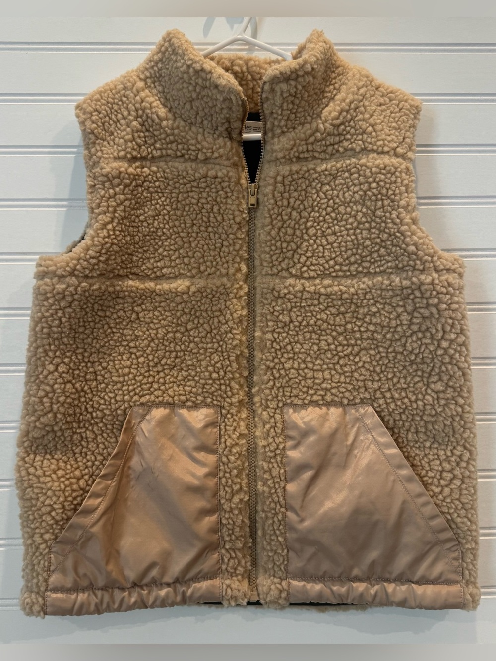 Miles The Label Kids Sherpa Teddy Fleece Vest Camel Size 7Y Full Zip